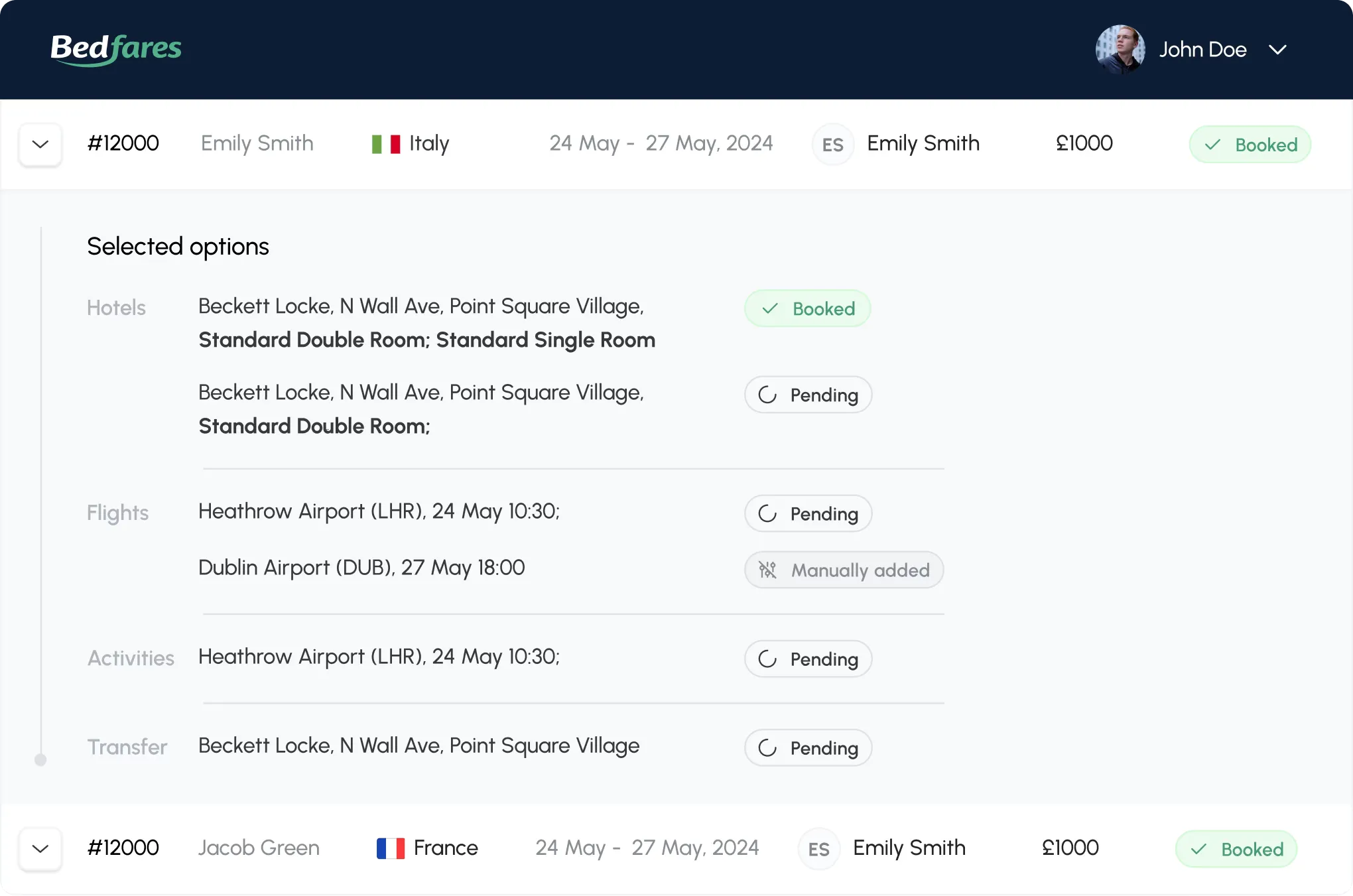 Flight booking detail