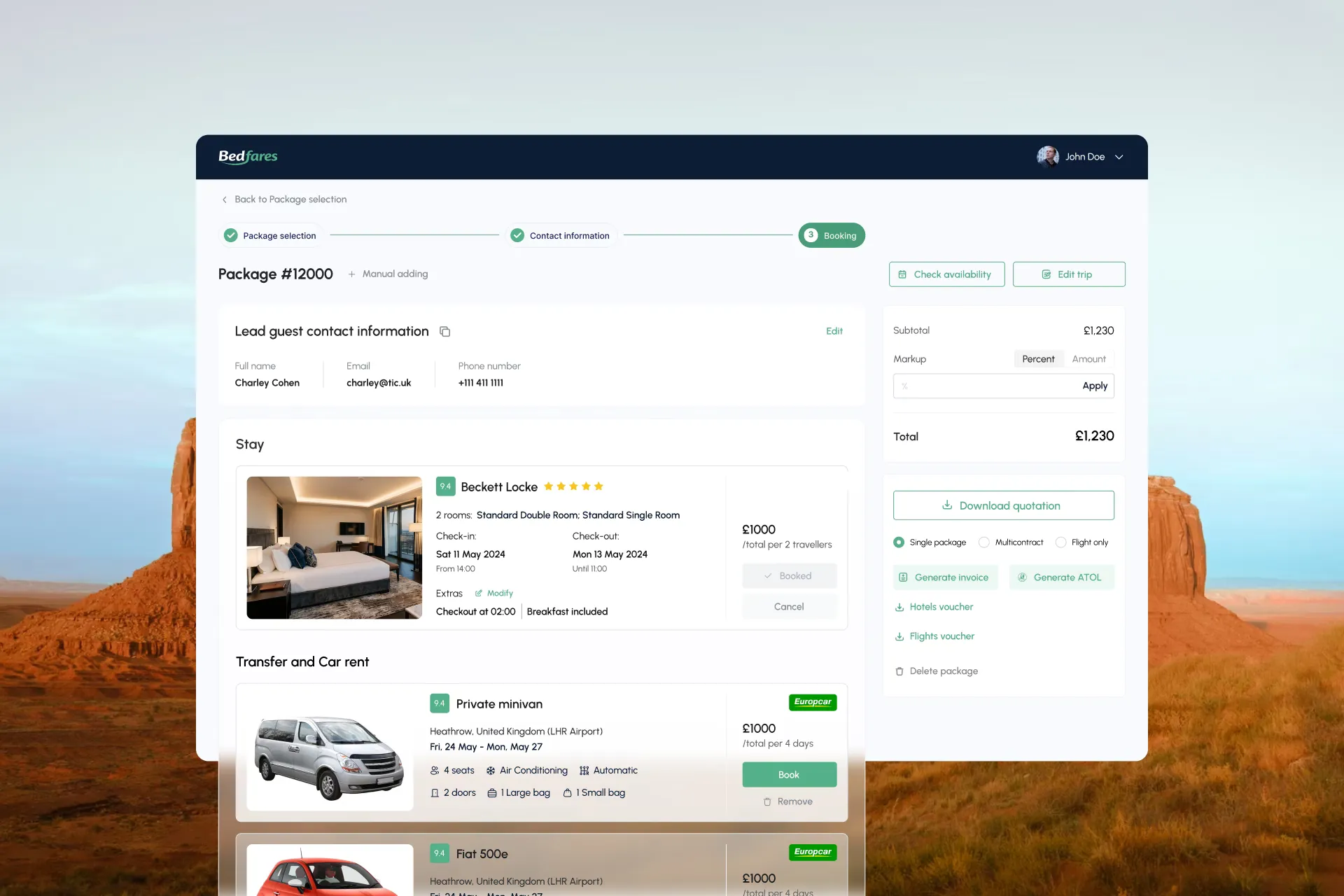 Bedfares quote builder
